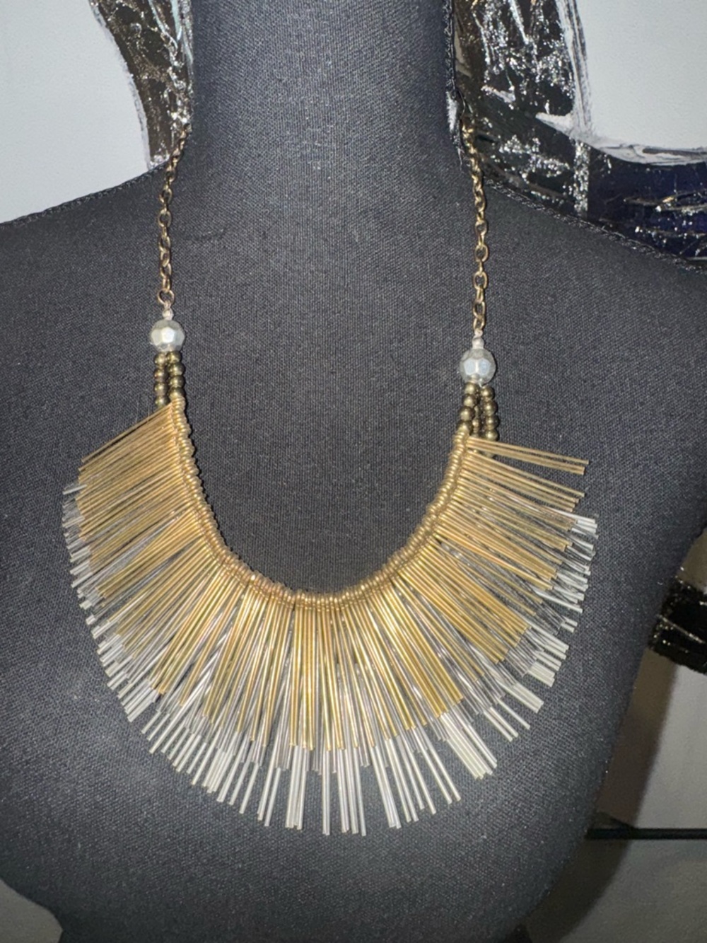 Gold Fringe Statement Necklace - Women Jewelry